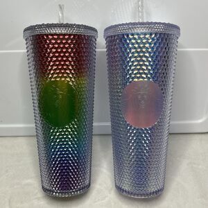 Lot Of 2 Starbucks Studded Rainbow Purple Blue Gradient Cold Cup Tumbler 24oz